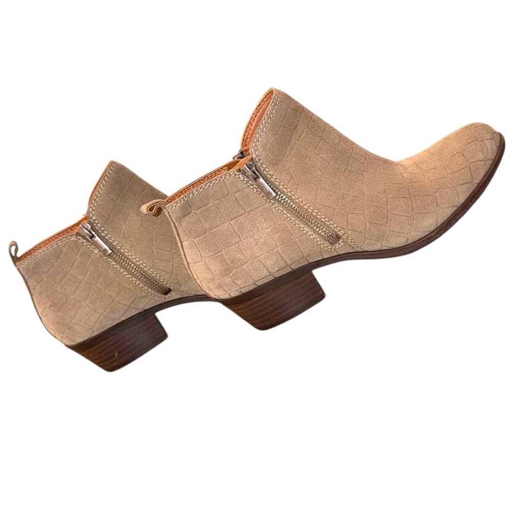 Lucky Brand® Basel Bootie Stonerock Crocodile Suede Double Zippers Stacked Heel - Picture 2 of 9